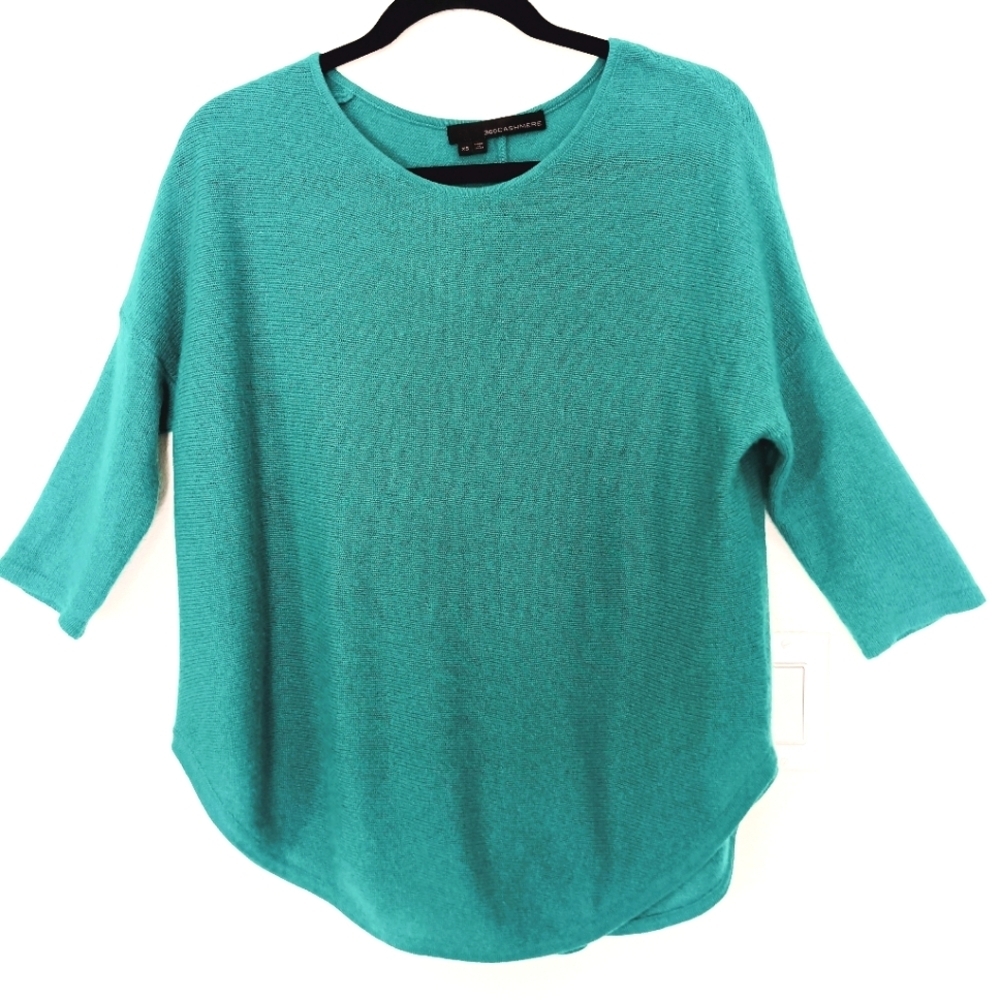 360Cashmere Sweater Size‎ XS Deep Emerald Green 3/4 Sleeve 100% Cashmere